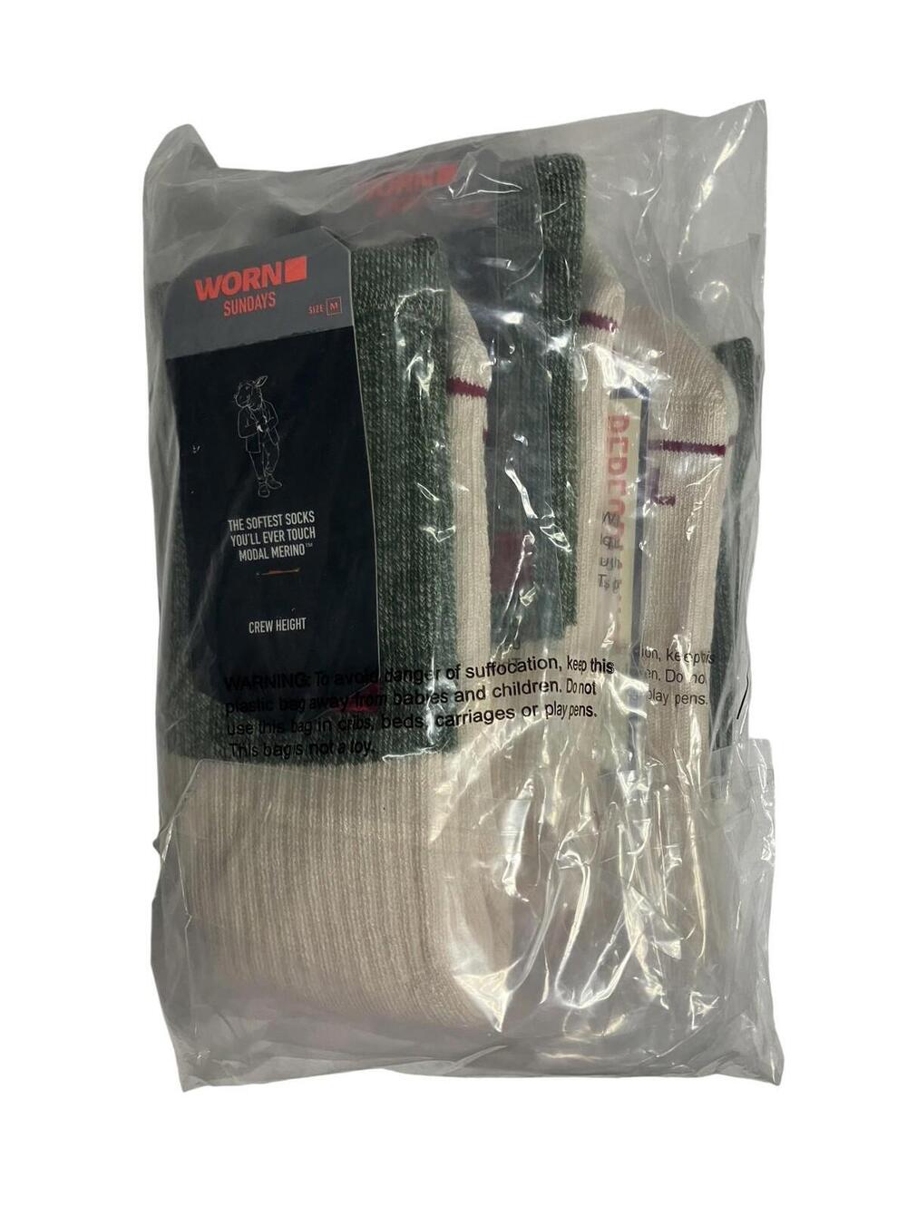 Crew Socks Men M White Green Modal Merino Wool Sundays 3Pack Mid Calf